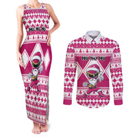 Personalized Power Pink Ranger Santa Claus Couples Matching Tank Maxi Dress and Long Sleeve Button Shirt Funny Christmas - Wonder Print Shop