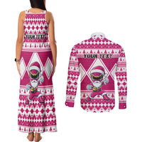 Personalized Power Pink Ranger Santa Claus Couples Matching Tank Maxi Dress and Long Sleeve Button Shirt Funny Christmas - Wonder Print Shop