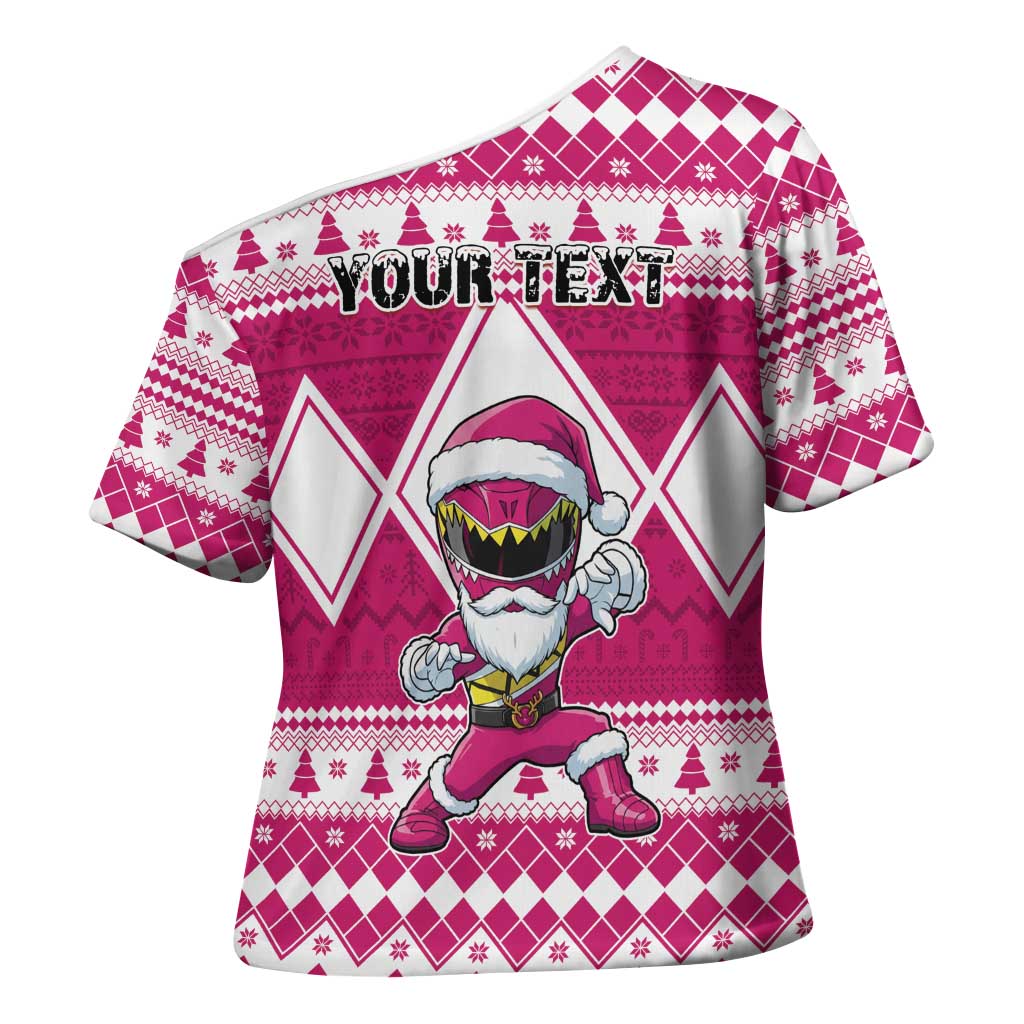 Personalized Power Pink Ranger Santa Claus Cross Shoulder Shirt Funny Christmas - Wonder Print Shop
