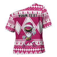 Personalized Power Pink Ranger Santa Claus Cross Shoulder Shirt Funny Christmas - Wonder Print Shop