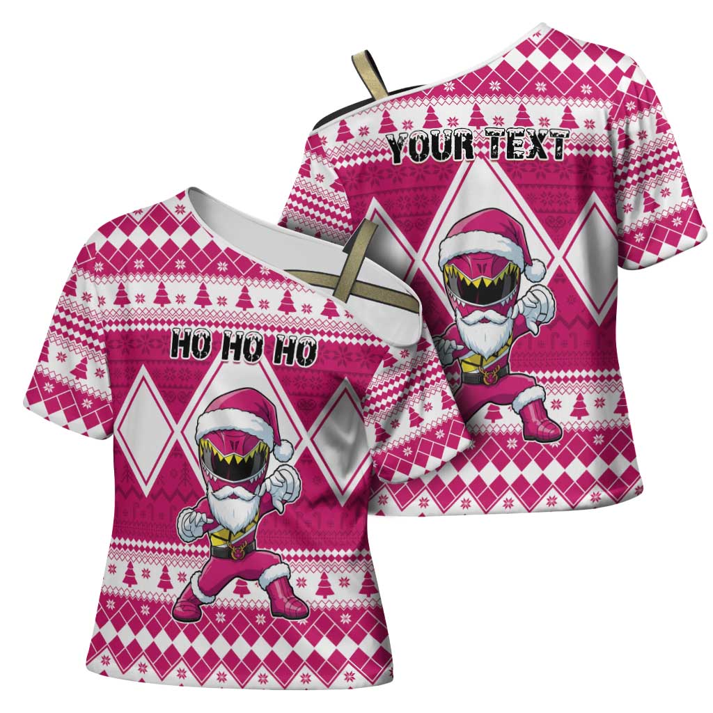 Personalized Power Pink Ranger Santa Claus Cross Shoulder Shirt Funny Christmas - Wonder Print Shop