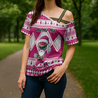 Personalized Power Pink Ranger Santa Claus Cross Shoulder Shirt Funny Christmas - Wonder Print Shop