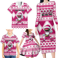 Personalized Power Pink Ranger Santa Claus Family Matching Long Sleeve Bodycon Dress and Hawaiian Shirt Funny Christmas - Wonder Print Shop