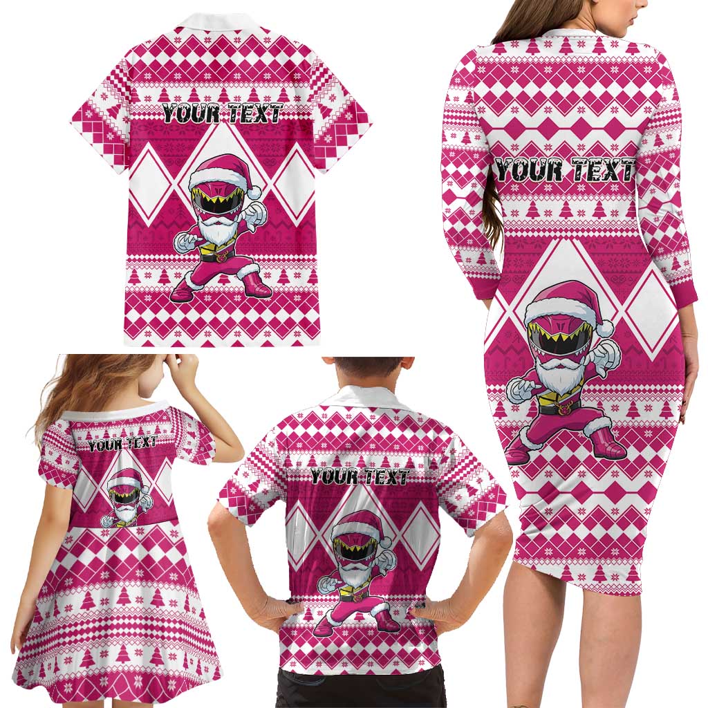 Personalized Power Pink Ranger Santa Claus Family Matching Long Sleeve Bodycon Dress and Hawaiian Shirt Funny Christmas - Wonder Print Shop