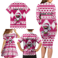Personalized Power Pink Ranger Santa Claus Family Matching Long Sleeve Bodycon Dress and Hawaiian Shirt Funny Christmas - Wonder Print Shop