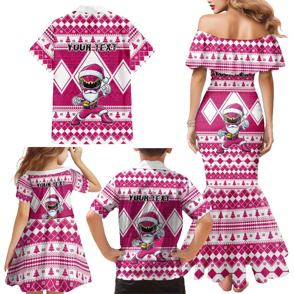 Personalized Power Pink Ranger Santa Claus Family Matching Mermaid Dress and Hawaiian Shirt Funny Christmas - Wonder Print Shop