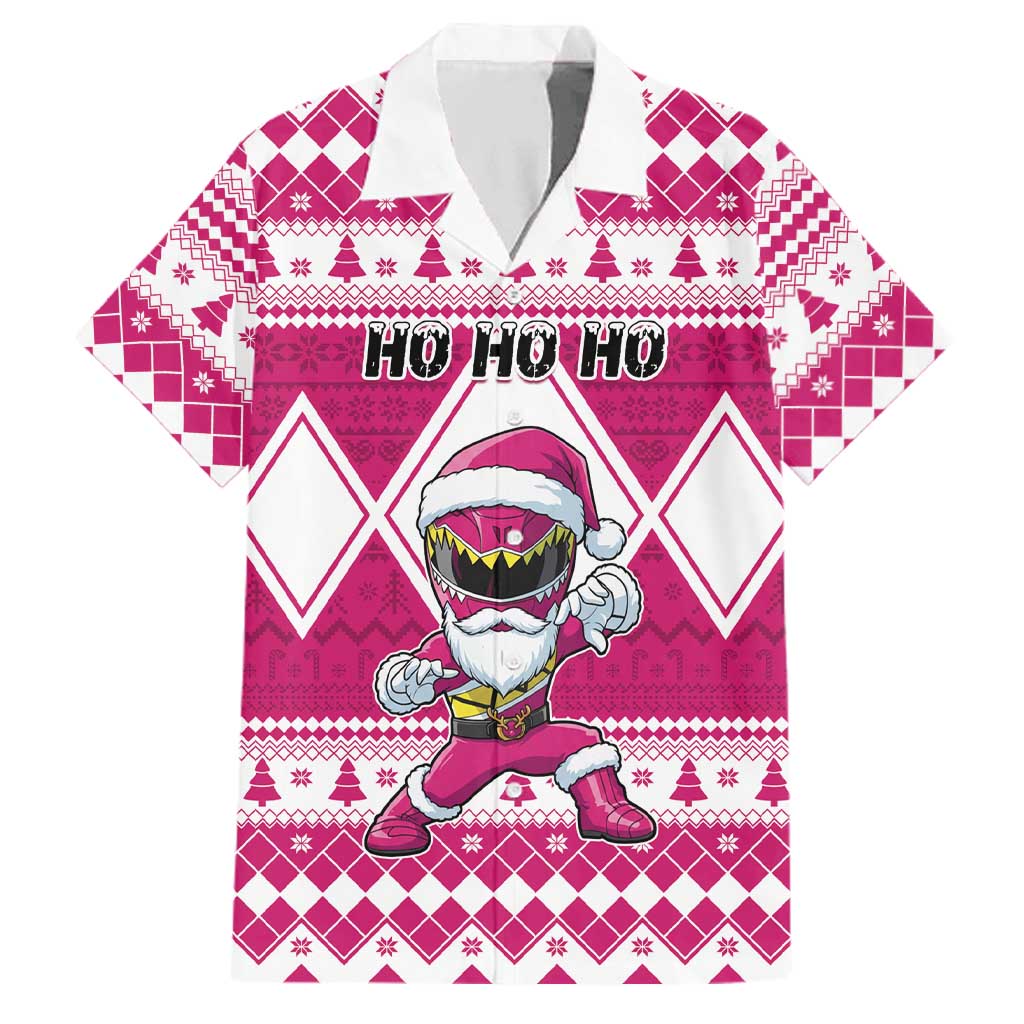 Personalized Power Pink Ranger Santa Claus Family Matching Mermaid Dress and Hawaiian Shirt Funny Christmas - Wonder Print Shop