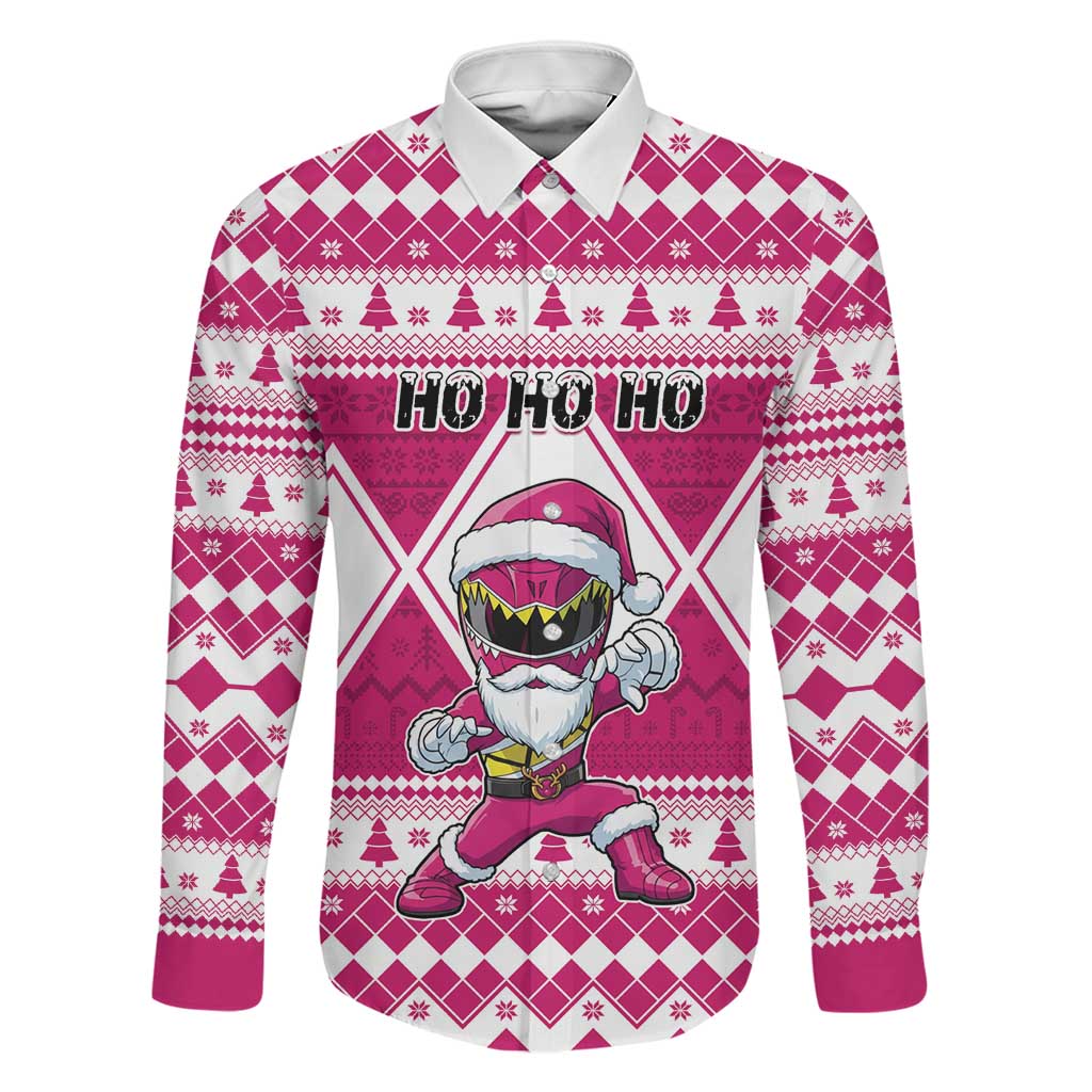 Personalized Power Pink Ranger Santa Claus Family Matching Mermaid Dress and Hawaiian Shirt Funny Christmas - Wonder Print Shop
