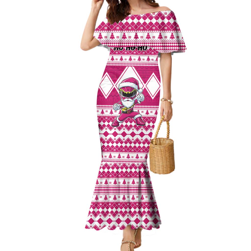 Personalized Power Pink Ranger Santa Claus Family Matching Mermaid Dress and Hawaiian Shirt Funny Christmas - Wonder Print Shop