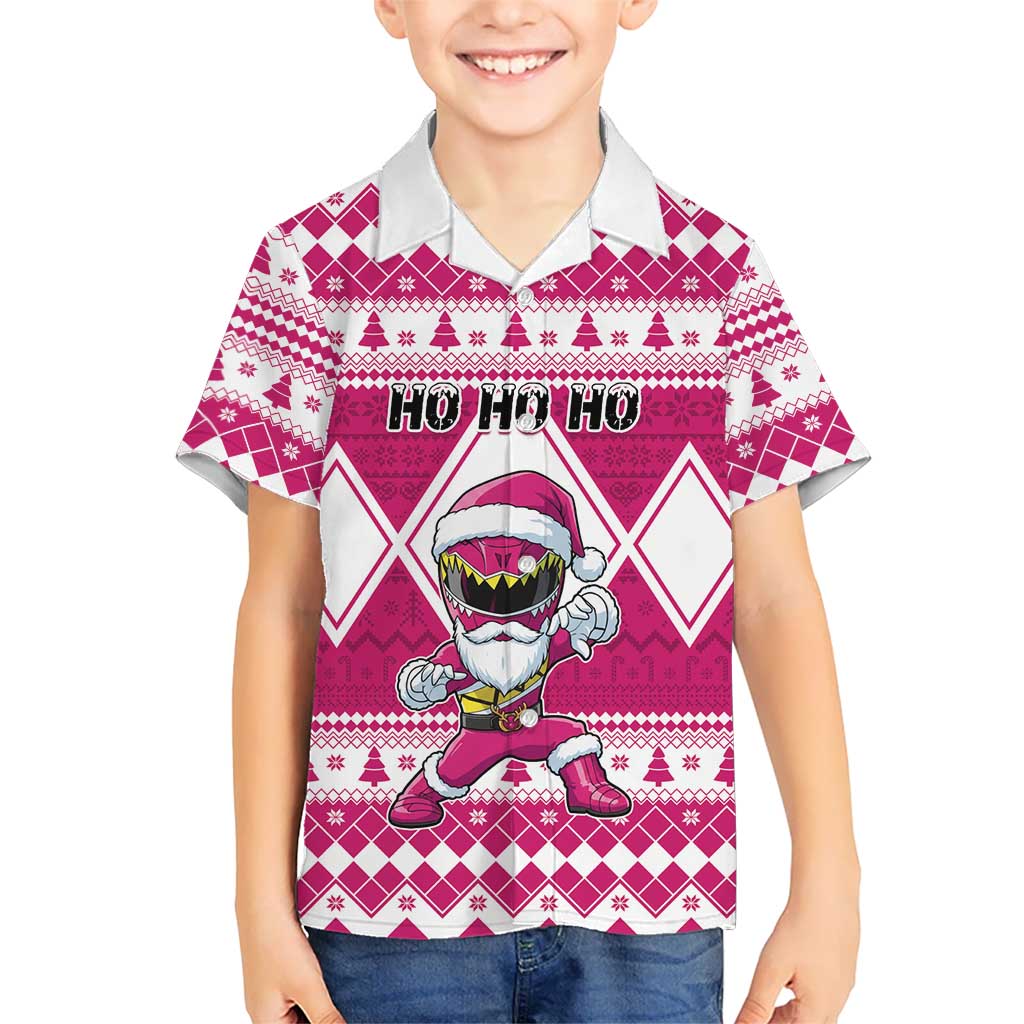 Personalized Power Pink Ranger Santa Claus Family Matching Mermaid Dress and Hawaiian Shirt Funny Christmas - Wonder Print Shop