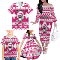 Personalized Power Pink Ranger Santa Claus Family Matching Off The Shoulder Long Sleeve Dress and Hawaiian Shirt Funny Christmas - Wonder Print Shop