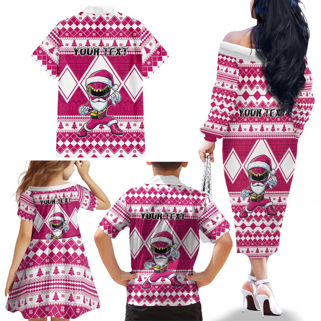 Personalized Power Pink Ranger Santa Claus Family Matching Off The Shoulder Long Sleeve Dress and Hawaiian Shirt Funny Christmas - Wonder Print Shop