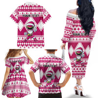 Personalized Power Pink Ranger Santa Claus Family Matching Off The Shoulder Long Sleeve Dress and Hawaiian Shirt Funny Christmas - Wonder Print Shop