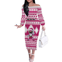 Personalized Power Pink Ranger Santa Claus Family Matching Off The Shoulder Long Sleeve Dress and Hawaiian Shirt Funny Christmas - Wonder Print Shop