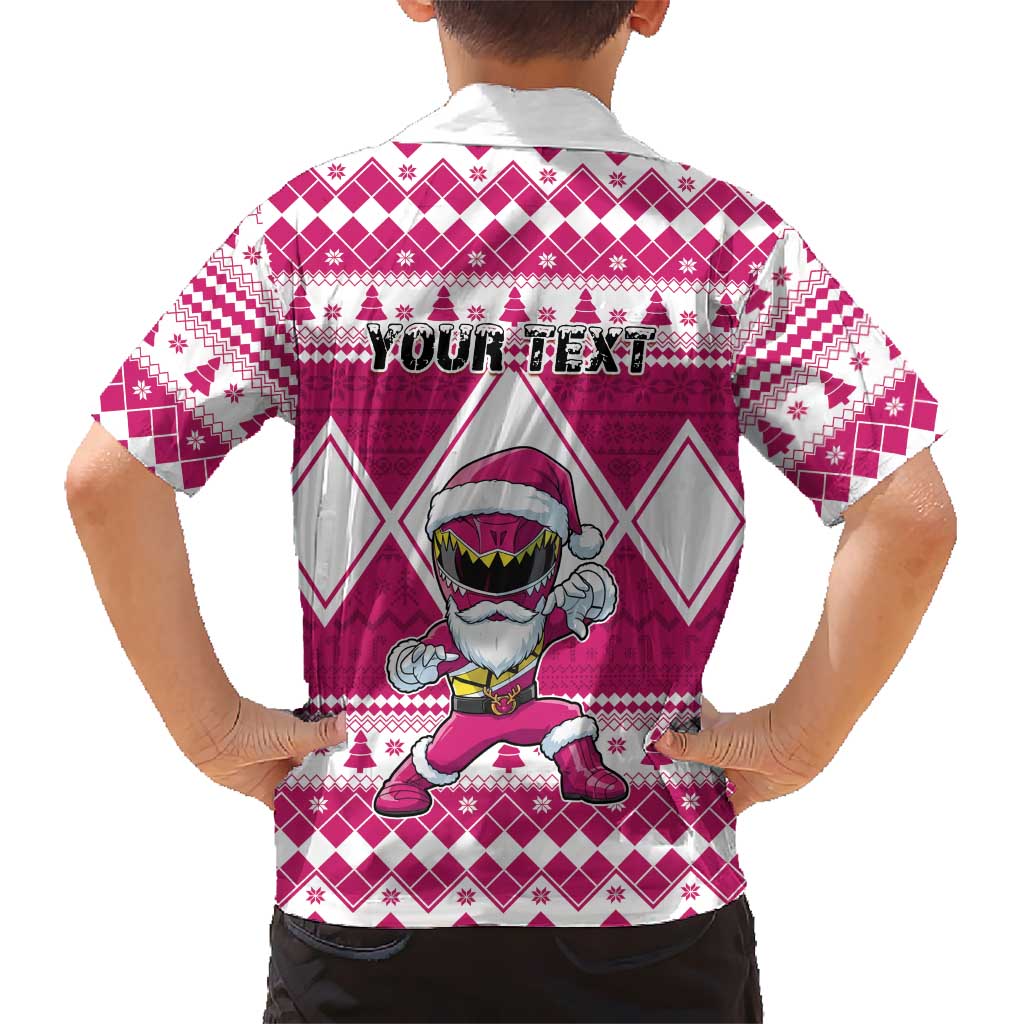 Personalized Power Pink Ranger Santa Claus Family Matching Off Shoulder Maxi Dress and Hawaiian Shirt Funny Christmas - Wonder Print Shop