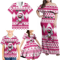 Personalized Power Pink Ranger Santa Claus Family Matching Off Shoulder Maxi Dress and Hawaiian Shirt Funny Christmas - Wonder Print Shop