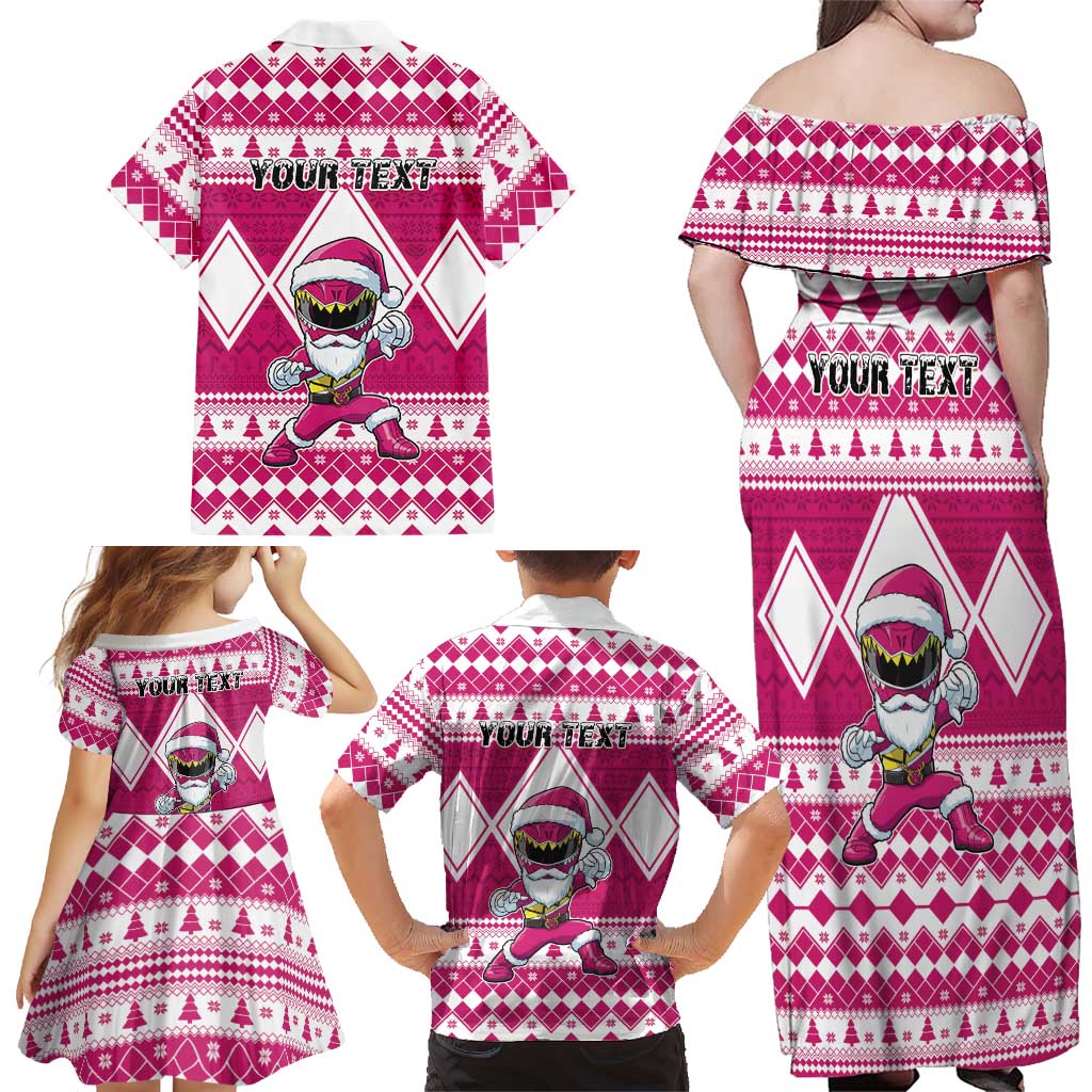Personalized Power Pink Ranger Santa Claus Family Matching Off Shoulder Maxi Dress and Hawaiian Shirt Funny Christmas - Wonder Print Shop