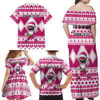 Personalized Power Pink Ranger Santa Claus Family Matching Off Shoulder Maxi Dress and Hawaiian Shirt Funny Christmas - Wonder Print Shop