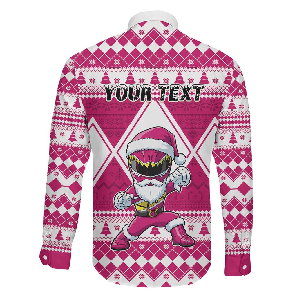 Personalized Power Pink Ranger Santa Claus Family Matching Off Shoulder Maxi Dress and Hawaiian Shirt Funny Christmas - Wonder Print Shop