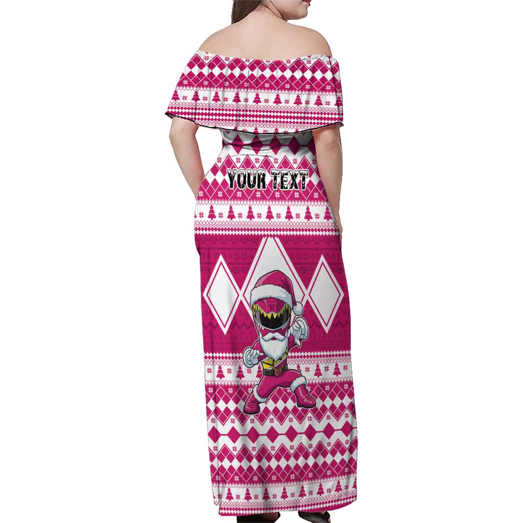 Personalized Power Pink Ranger Santa Claus Family Matching Off Shoulder Maxi Dress and Hawaiian Shirt Funny Christmas - Wonder Print Shop