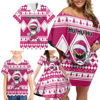 Personalized Power Pink Ranger Santa Claus Family Matching Off Shoulder Short Dress and Hawaiian Shirt Funny Christmas - Wonder Print Shop