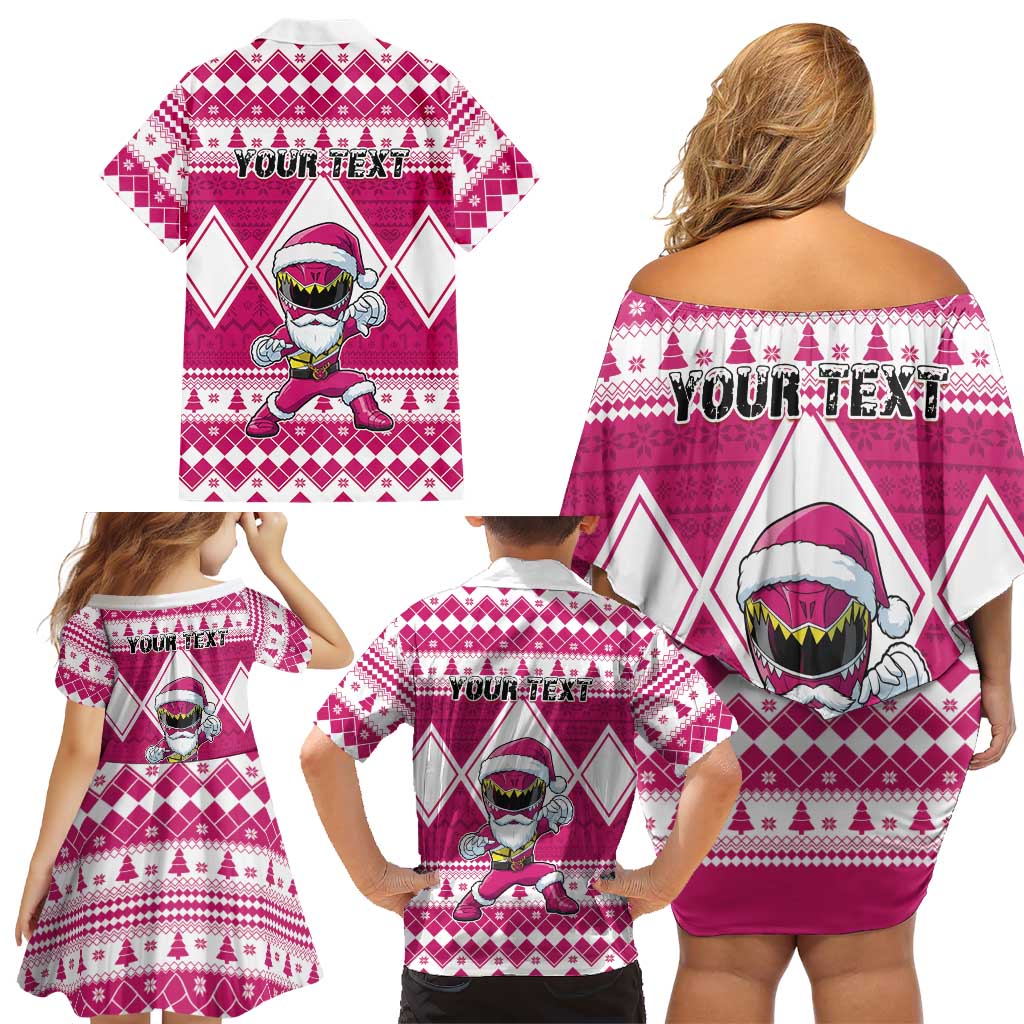 Personalized Power Pink Ranger Santa Claus Family Matching Off Shoulder Short Dress and Hawaiian Shirt Funny Christmas - Wonder Print Shop