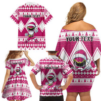 Personalized Power Pink Ranger Santa Claus Family Matching Off Shoulder Short Dress and Hawaiian Shirt Funny Christmas - Wonder Print Shop