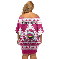 Personalized Power Pink Ranger Santa Claus Family Matching Off Shoulder Short Dress and Hawaiian Shirt Funny Christmas - Wonder Print Shop