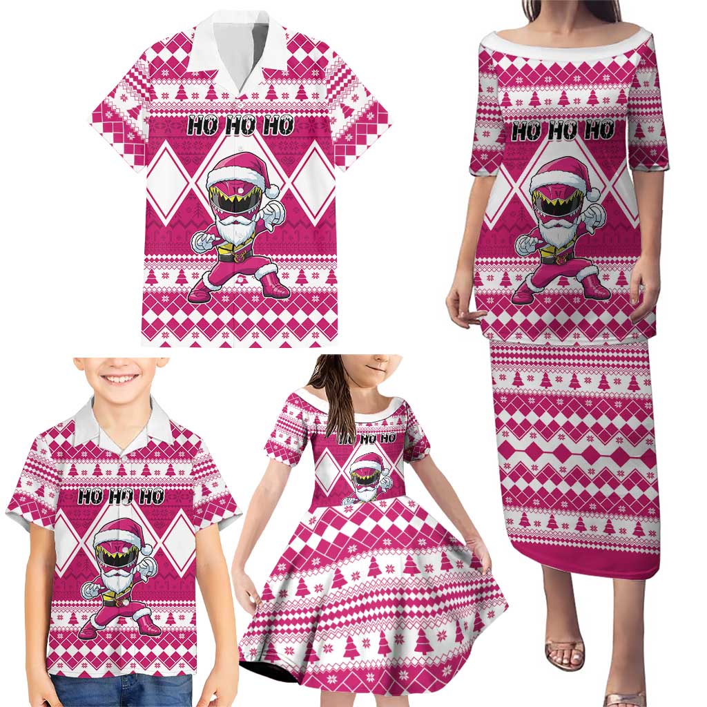 Personalized Power Pink Ranger Santa Claus Family Matching Puletasi and Hawaiian Shirt Funny Christmas - Wonder Print Shop