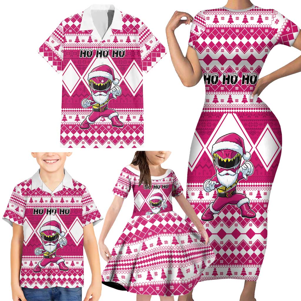 Personalized Power Pink Ranger Santa Claus Family Matching Short Sleeve Bodycon Dress and Hawaiian Shirt Funny Christmas - Wonder Print Shop