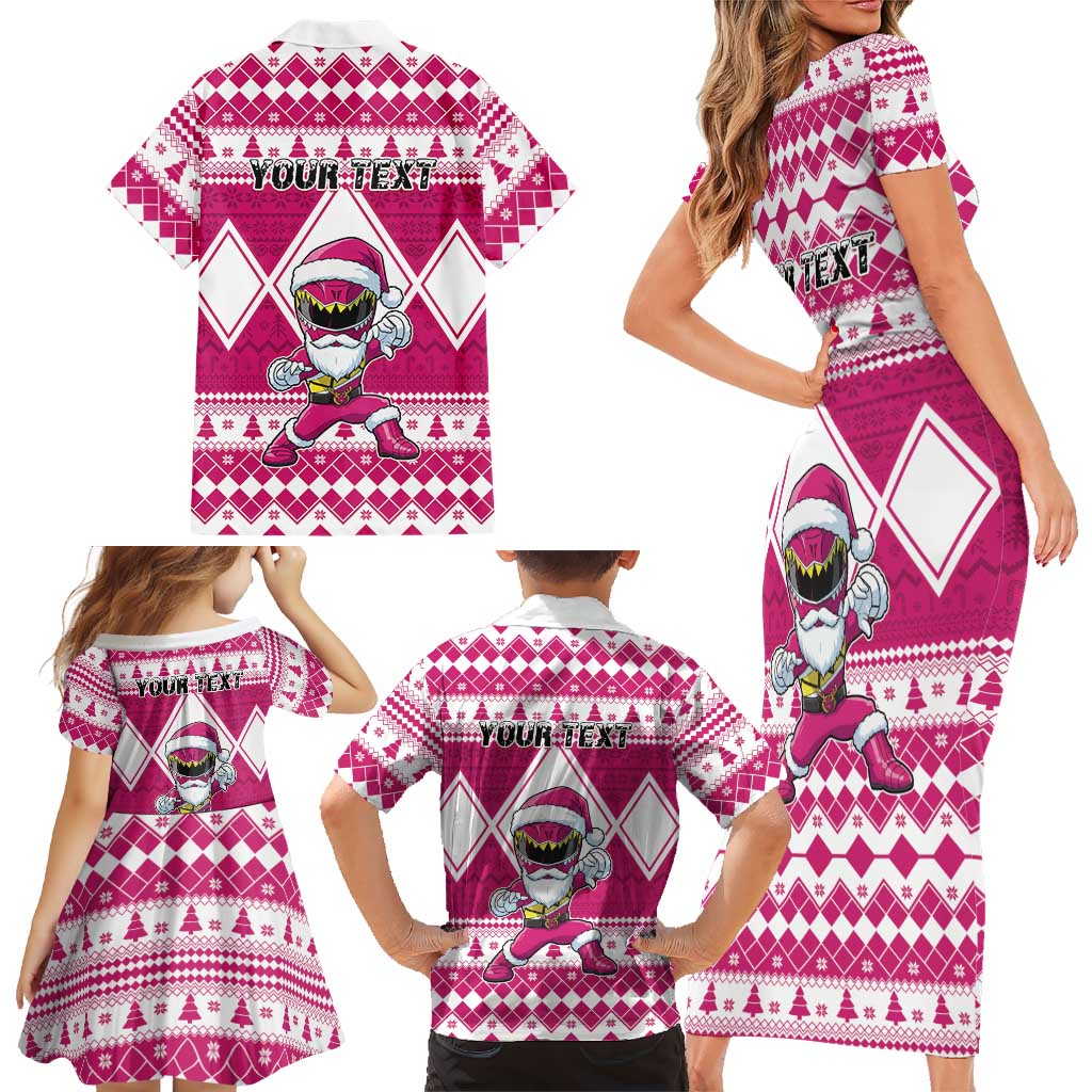 Personalized Power Pink Ranger Santa Claus Family Matching Short Sleeve Bodycon Dress and Hawaiian Shirt Funny Christmas - Wonder Print Shop
