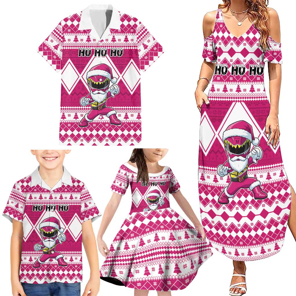 Personalized Power Pink Ranger Santa Claus Family Matching Summer Maxi Dress and Hawaiian Shirt Funny Christmas - Wonder Print Shop