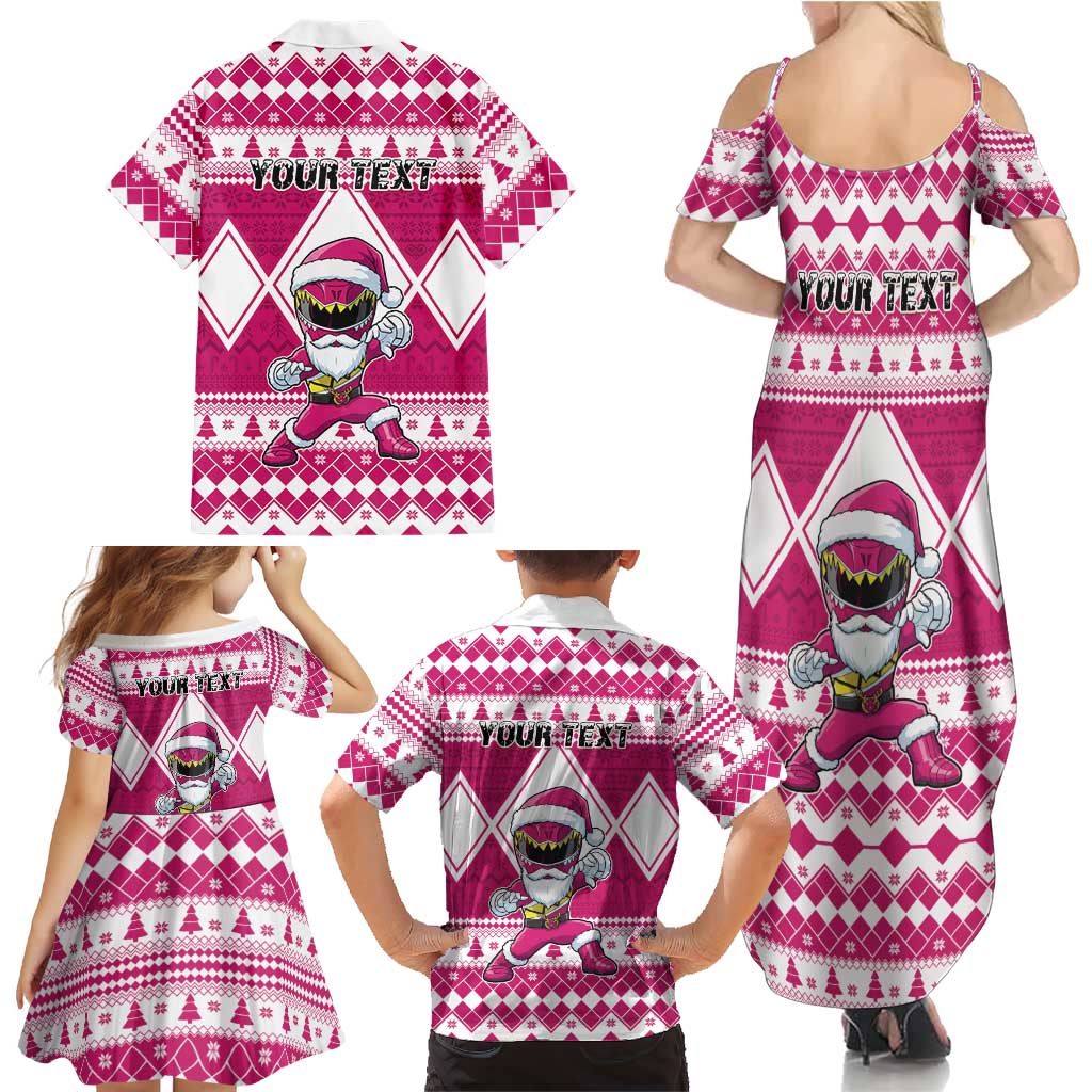 Personalized Power Pink Ranger Santa Claus Family Matching Summer Maxi Dress and Hawaiian Shirt Funny Christmas - Wonder Print Shop