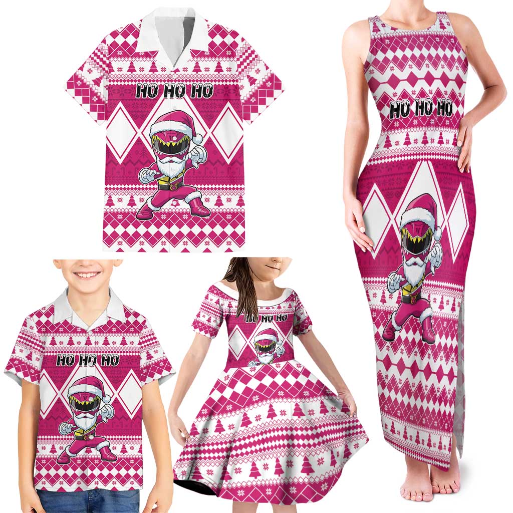 Personalized Power Pink Ranger Santa Claus Family Matching Tank Maxi Dress and Hawaiian Shirt Funny Christmas - Wonder Print Shop