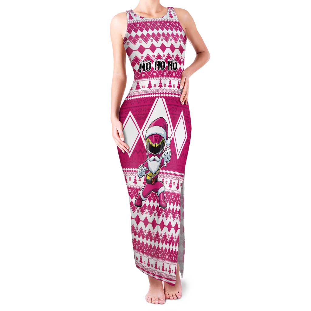 Personalized Power Pink Ranger Santa Claus Family Matching Tank Maxi Dress and Hawaiian Shirt Funny Christmas - Wonder Print Shop