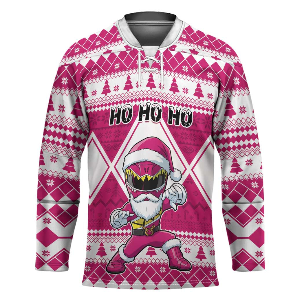 Personalized Power Pink Ranger Santa Claus Hockey Jersey Funny Christmas - Wonder Print Shop