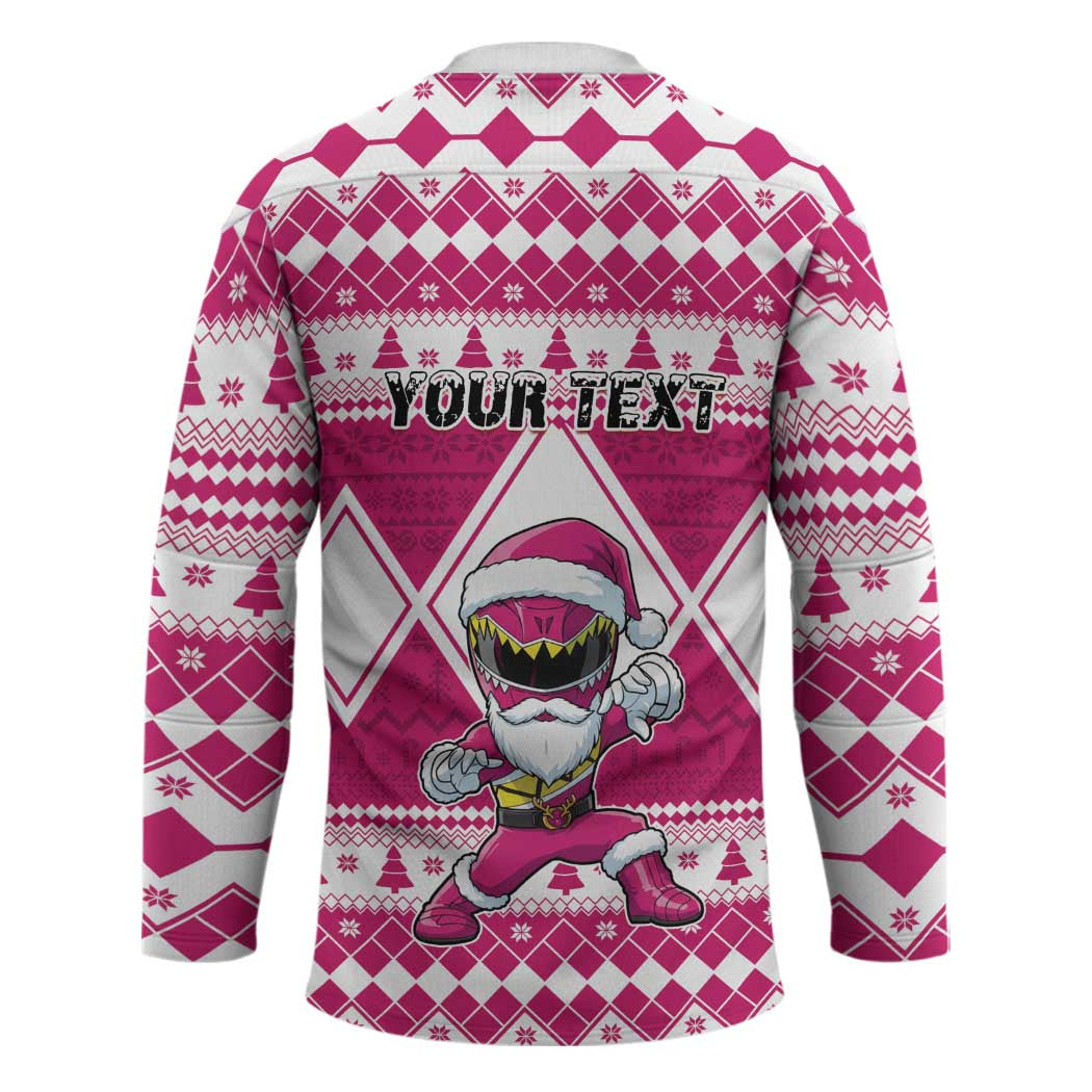 Personalized Power Pink Ranger Santa Claus Hockey Jersey Funny Christmas - Wonder Print Shop
