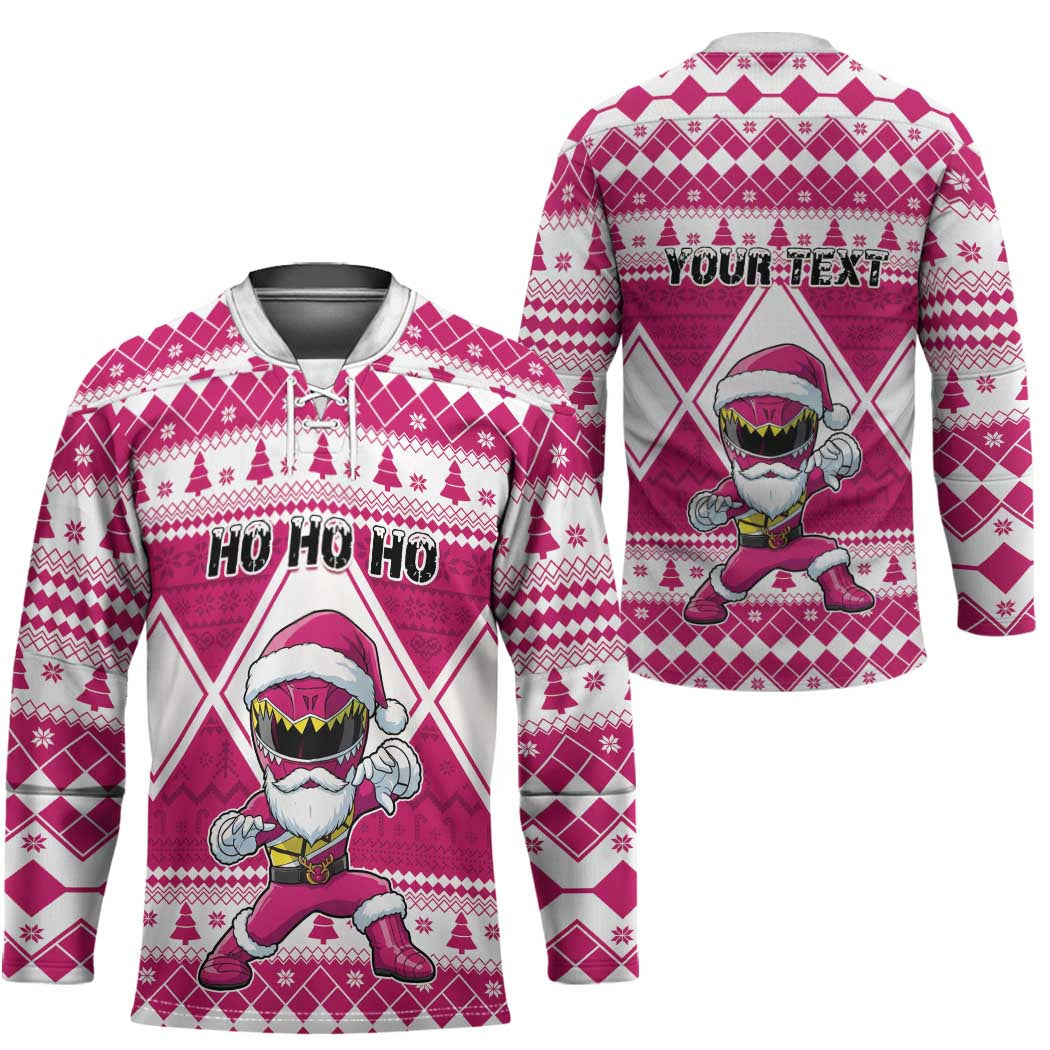 Personalized Power Pink Ranger Santa Claus Hockey Jersey Funny Christmas - Wonder Print Shop