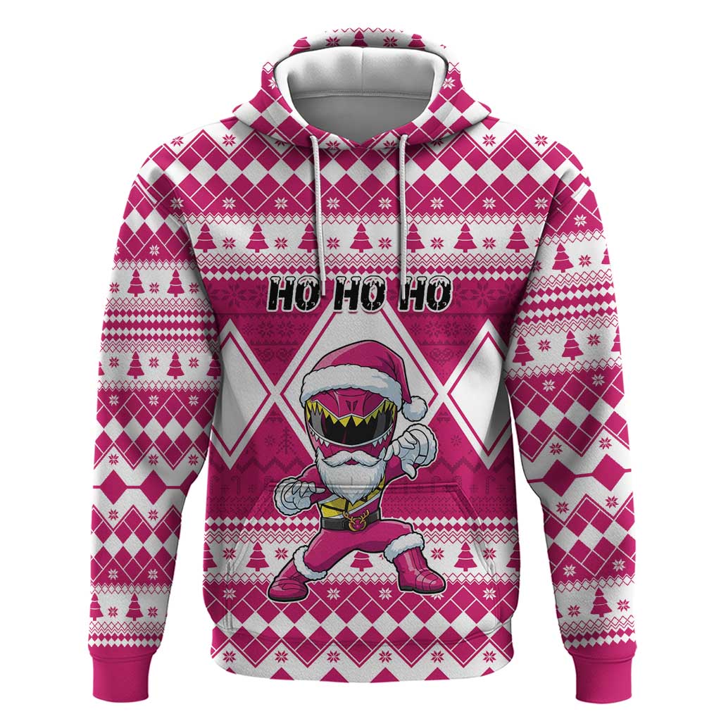 Personalized Power Pink Ranger Santa Claus Hoodie Funny Christmas - Wonder Print Shop