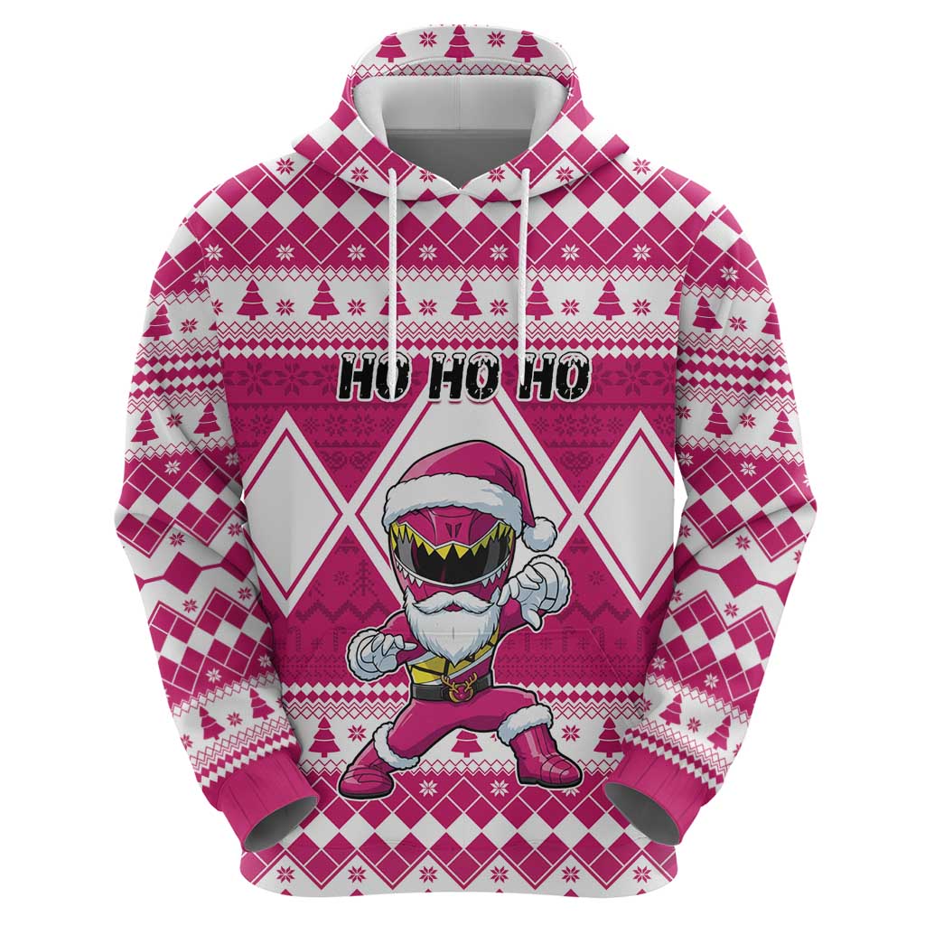 Personalized Power Pink Ranger Santa Claus Hoodie Funny Christmas - Wonder Print Shop