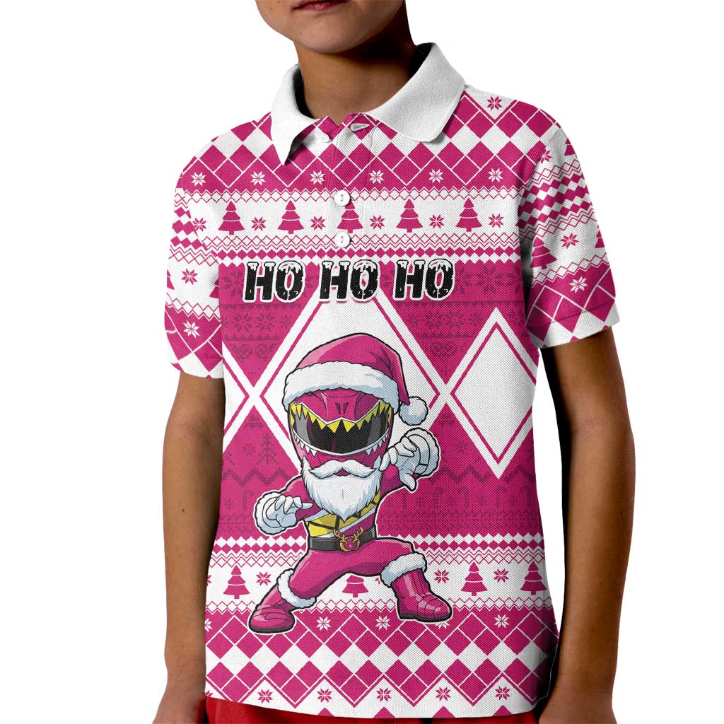 Personalized Power Pink Ranger Santa Claus Kid Polo Shirt Funny Christmas - Wonder Print Shop