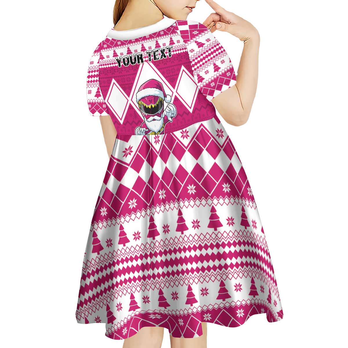Personalized Power Pink Ranger Santa Claus Kid Short Sleeve Dress Funny Christmas - Wonder Print Shop