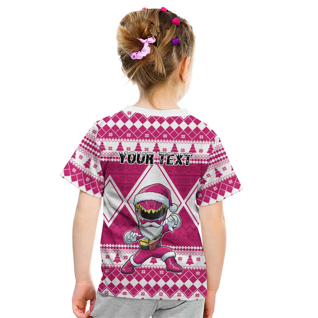 Personalized Power Pink Ranger Santa Claus Kid T Shirt Funny Christmas - Wonder Print Shop