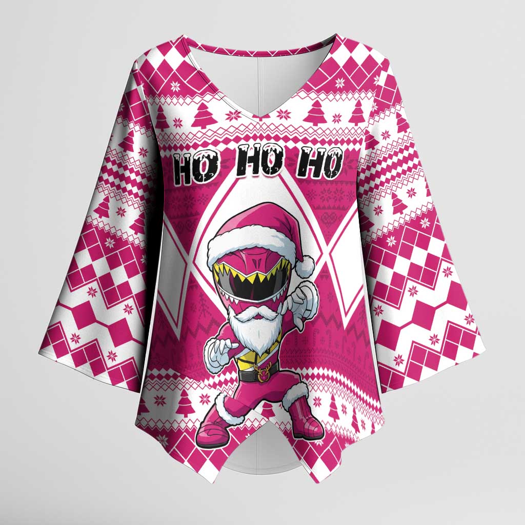 Personalized Power Pink Ranger Santa Claus Kimono Sleeve Blouse Funny Christmas - Wonder Print Shop