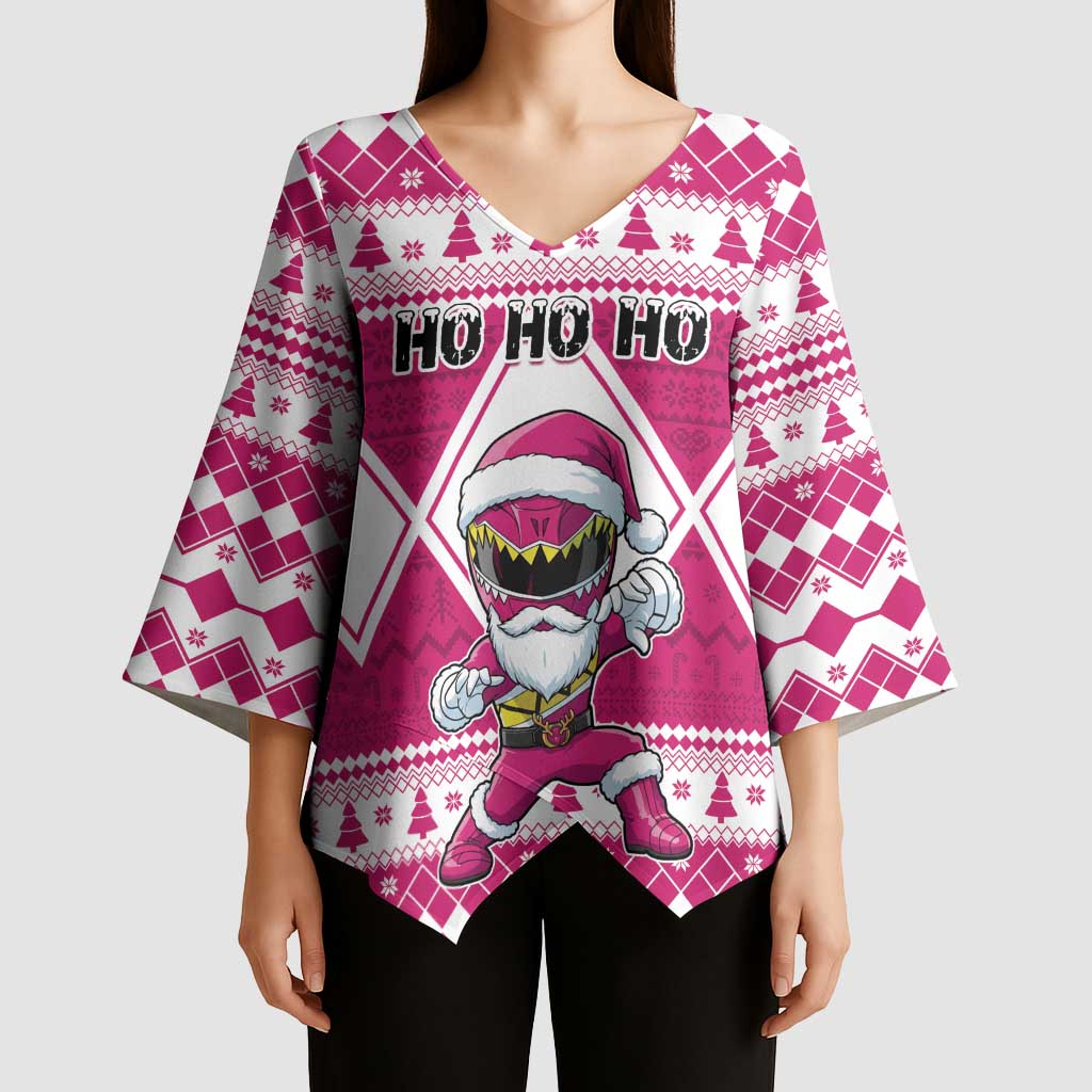 Personalized Power Pink Ranger Santa Claus Kimono Sleeve Blouse Funny Christmas - Wonder Print Shop