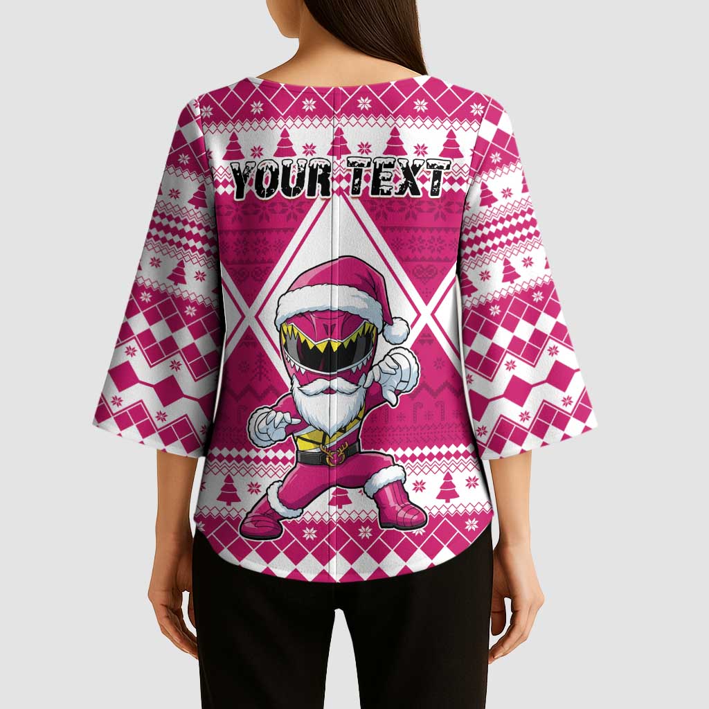 Personalized Power Pink Ranger Santa Claus Kimono Sleeve Blouse Funny Christmas - Wonder Print Shop