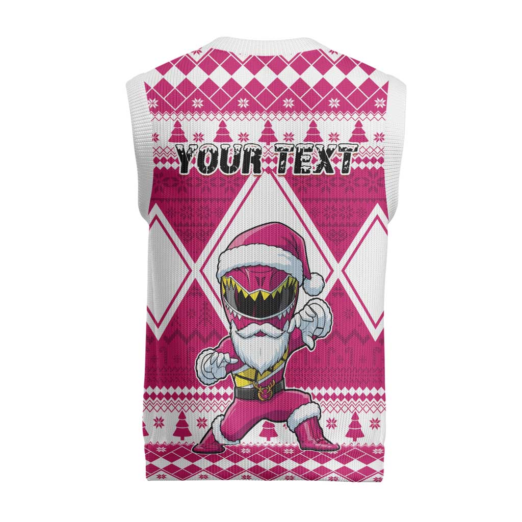 Power Pink Ranger Santa Claus Christmas Knitted V-Neck Vest Funny Christmas - Wonder Print Shop