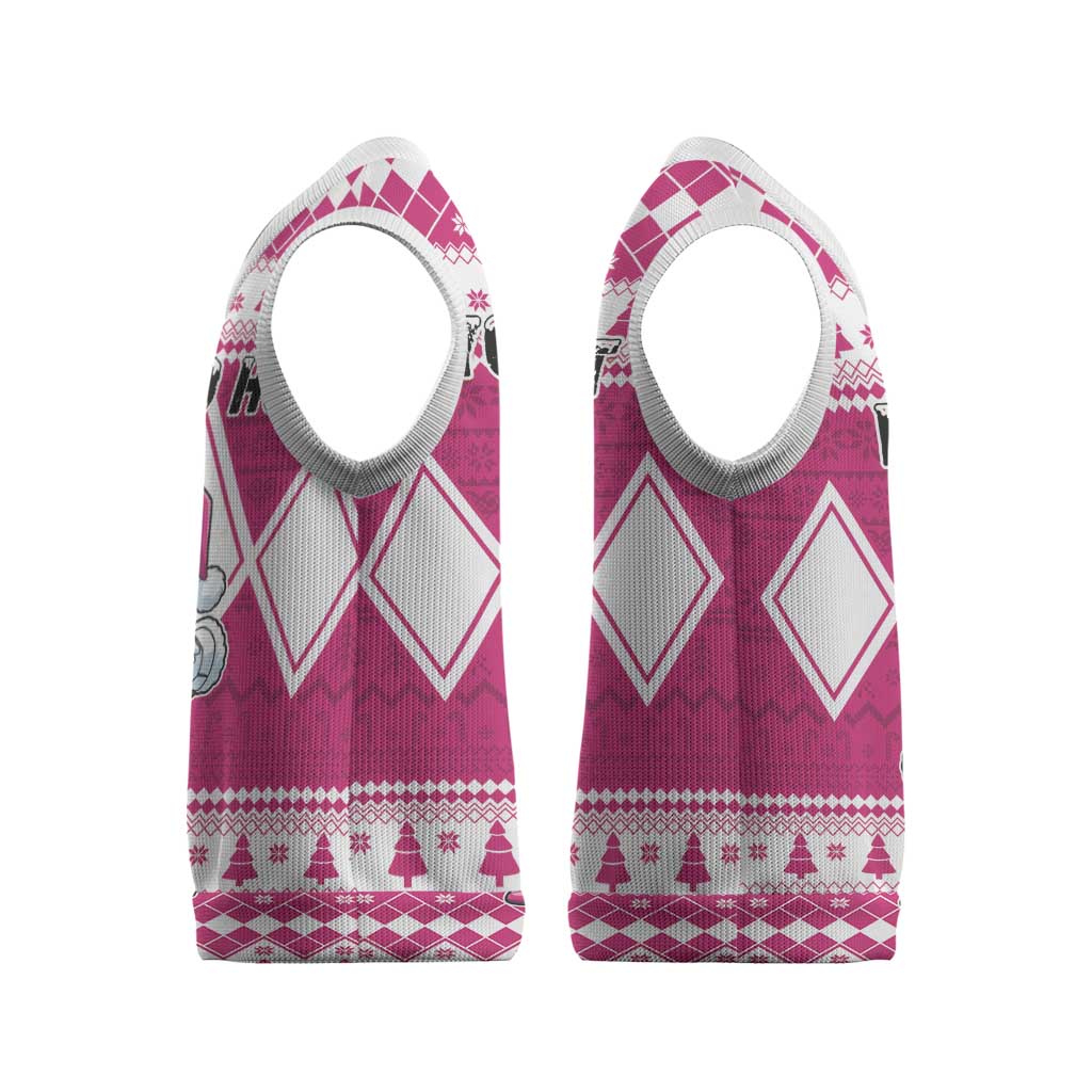 Power Pink Ranger Santa Claus Christmas Knitted V-Neck Vest Funny Christmas - Wonder Print Shop