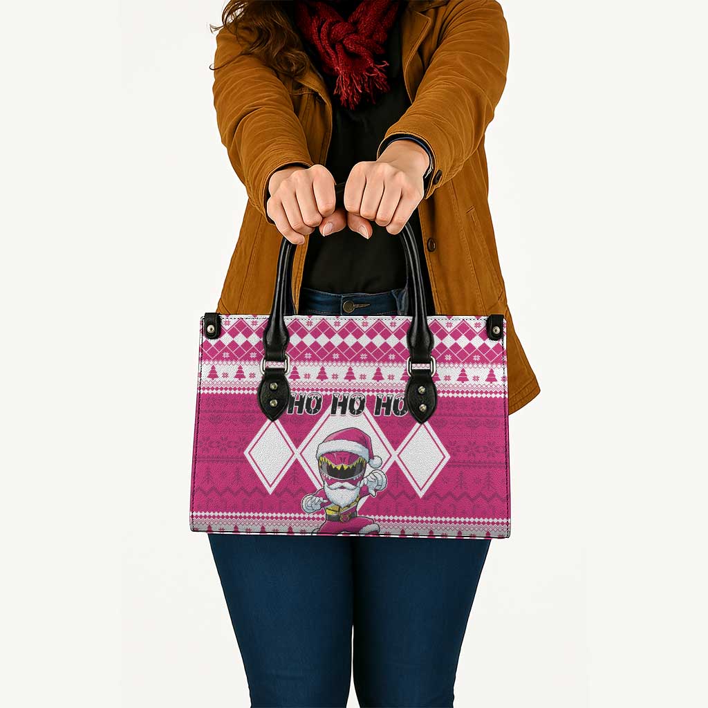 Power Pink Ranger Santa Claus Leather Bag Funny Christmas - Wonder Print Shop