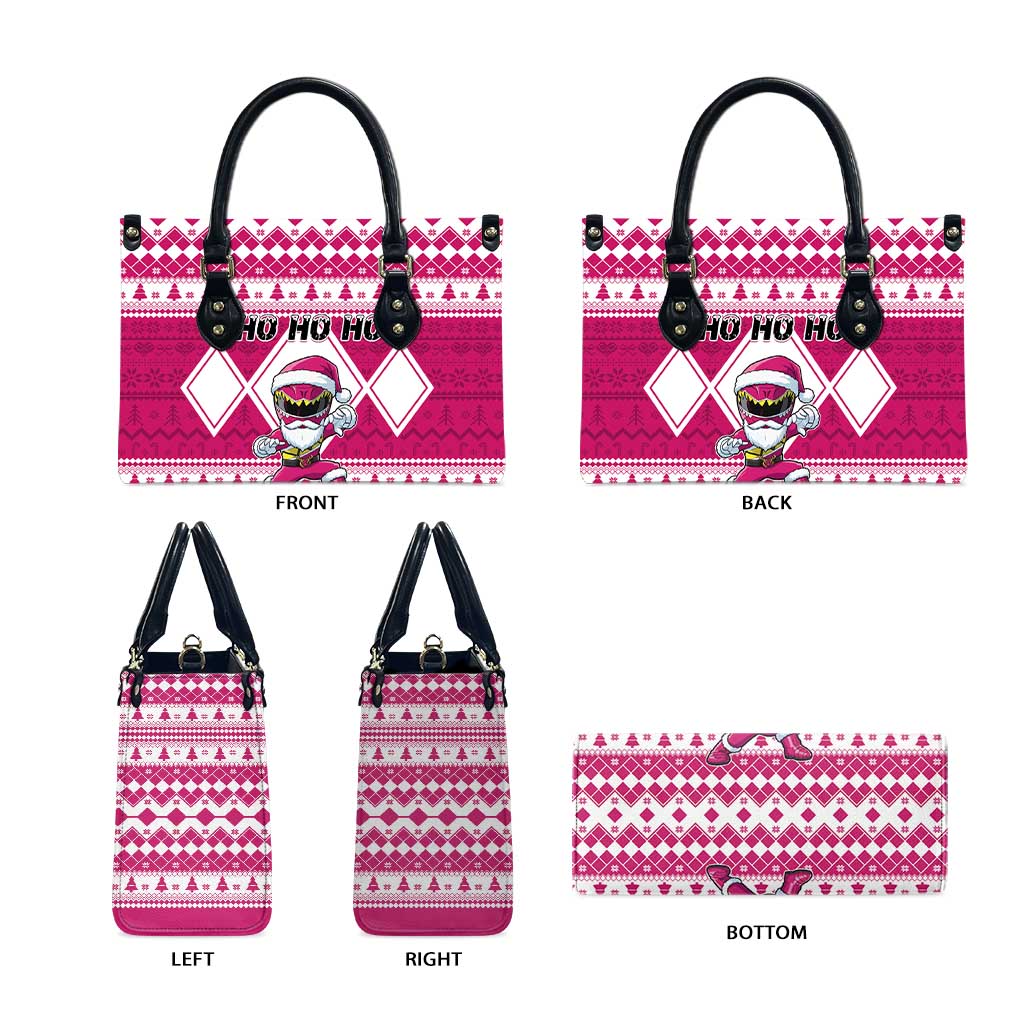 Power Pink Ranger Santa Claus Leather Bag Funny Christmas - Wonder Print Shop
